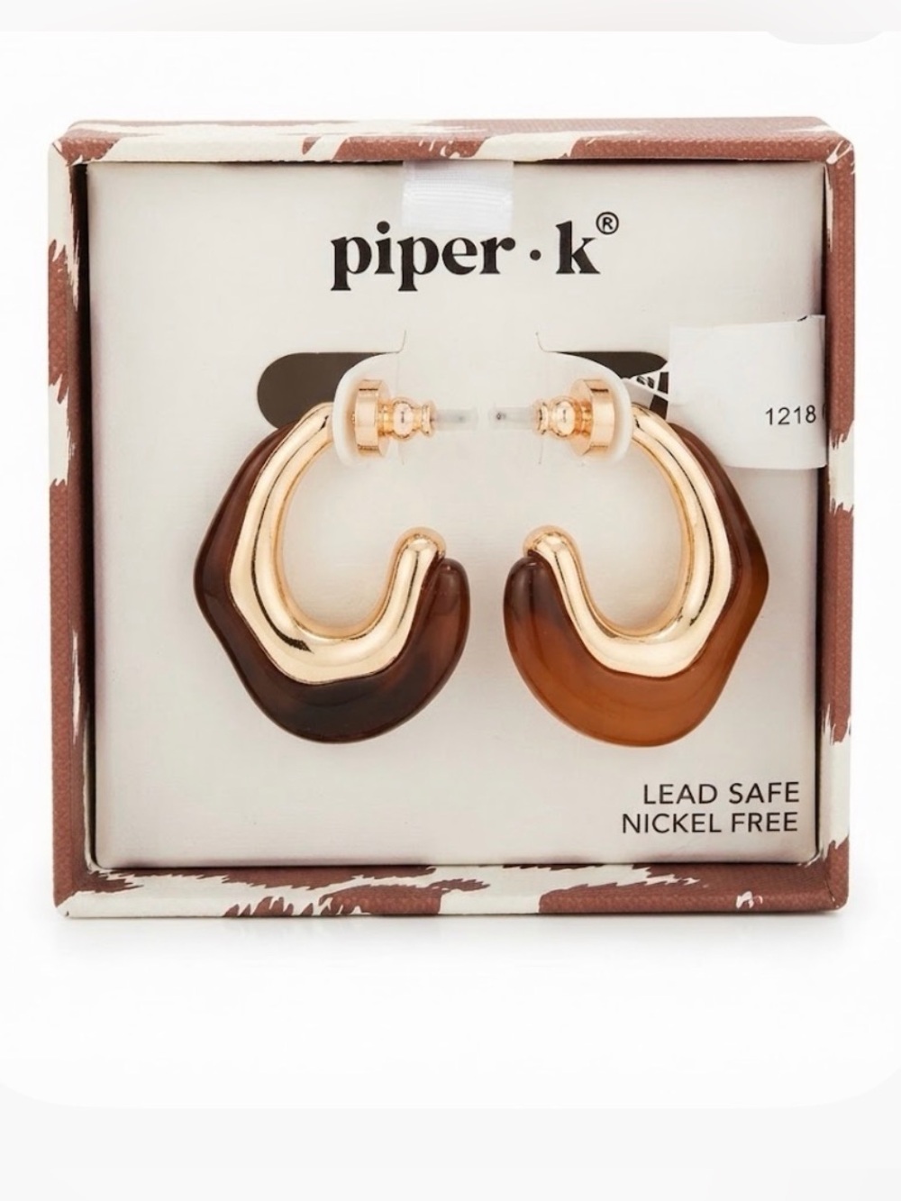 NWT ⚜️🤎⚜️ Piper K Tortoiseshell Resin Half Hoop Earrings